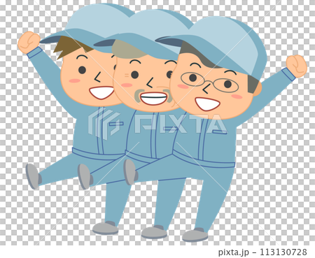 Illustration of three male workers walking together 113130728