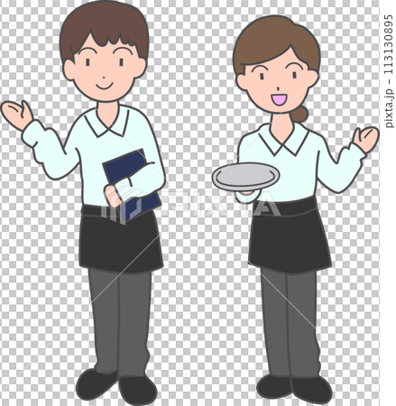 Portrait of male and female hall staff Portrait of male and female hall staff 113130895