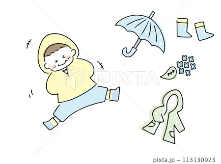 男の子と雨具のイラストセット 113130923