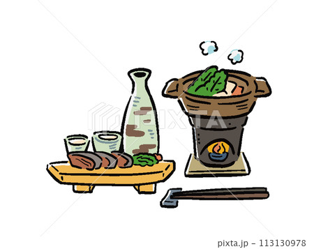 鍋料理セット　手描き風イラスト 113130978