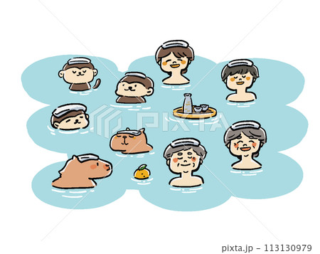 入浴する人や動物のイラストセット 113130979