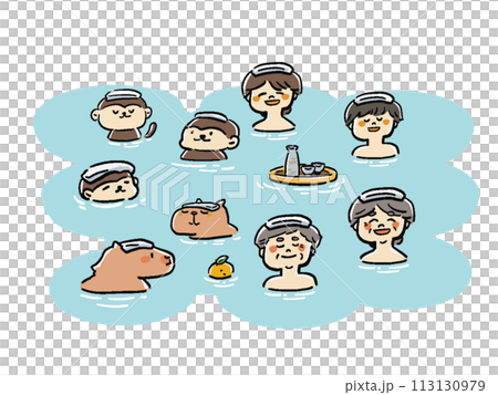 Illustration set of people and animals taking a bath 113130979