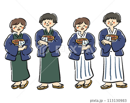 浴衣を着る男女の全身イラストセット　温泉 113130983