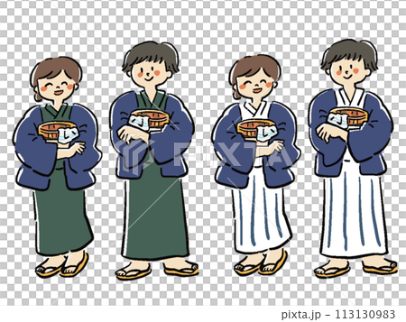 浴衣を着る男女の全身イラストセット　温泉 113130983