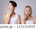 若い男性と女性2名のビューティー、スキンケアイメージのポートレート 113131655
