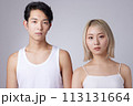 若い男性と女性2名のビューティー、スキンケアイメージのポートレート 113131664