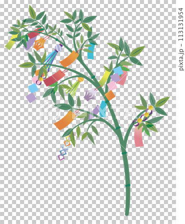 Illustration of decorated bamboo grass for Tanabata 113131954