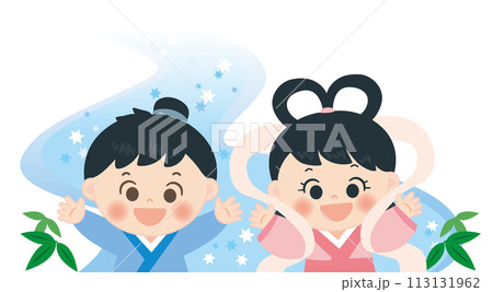 七夕 織姫彦星のかわいいバナータイトルイラスト 七夕 織姫彦星のかわいいバナータイトルイラスト 113131962