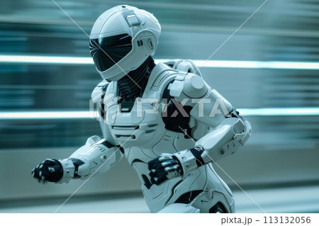 A robot is running in a futuristic setting 113132056