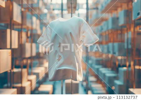 A white shirt hanging in a store window 113132737
