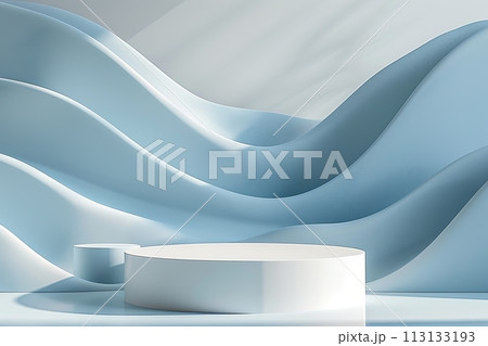 Podium and sculpture of a wave background. showcase and product concept 113133193