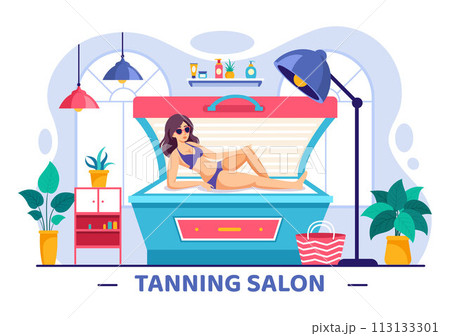 Tanning Salon Vector Illustration of Bed Procedure to Get Exotic Skin with Modern Technology at the Spa Solarium in Flat Cartoon Background Tanning Salon Vector Illustration of Bed Procedure to Get Exotic Skin with Modern Technology at the Spa Solarium in Flat Cartoon Background 113133301