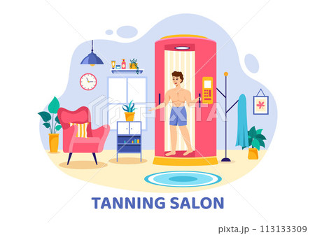 Tanning Salon Vector Illustration of Bed Procedure to Get Exotic Skin with Modern Technology at the Spa Solarium in Flat Cartoon Background 113133309