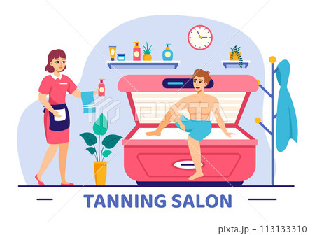 Tanning Salon Vector Illustration of Bed Procedure to Get Exotic Skin with Modern Technology at the Spa Solarium in Flat Cartoon Background 113133310