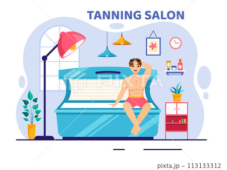 Tanning Salon Vector Illustration of Bed Procedure to Get Exotic Skin with Modern Technology at the Spa Solarium in Flat Cartoon Background 113133312