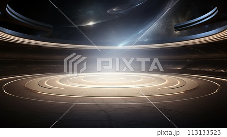 Abstract background with glowing lines and spotlights, 3d render 113133523