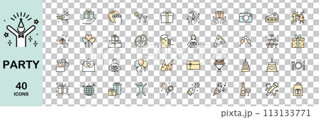 Party related line icon set color Party related line icon set color 113133771