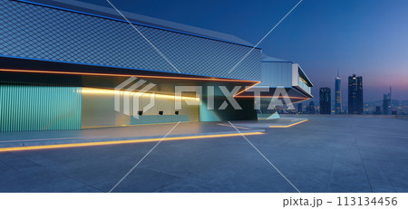 3D Futuristic urban architecture at twilight 113134456