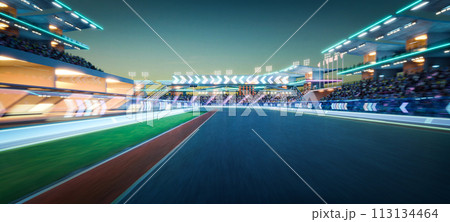 3D Dynamic racing track illuminated at dusk 3D Dynamic racing track illuminated at dusk 113134464