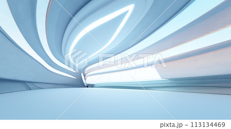 3D Modern design of an interior with flowing lines and cool ambient light 3D Modern design of an interior with flowing lines and cool ambient light 113134469