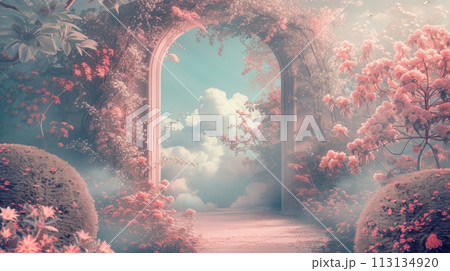 Majestic floral arch gate in heavenly aesthetic land 113134920