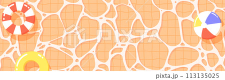 背景イラスト_プール_夕焼け 113135025