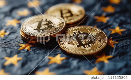 Bitcoin, close-up of a cryptocurrency coin 113135205
