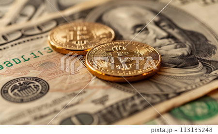 Bitcoin, close-up of a cryptocurrency coin 113135248
