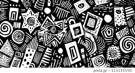 Blackandwhite geometric pattern with circles on black background Blackandwhite geometric pattern with circles on black background 113135550