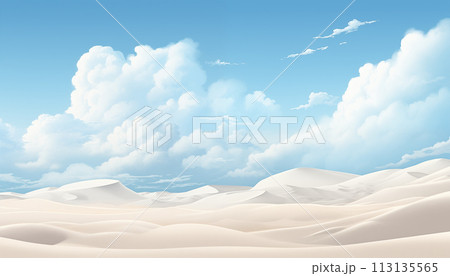 Blue sky with white clouds over the sandy desert. 113135565