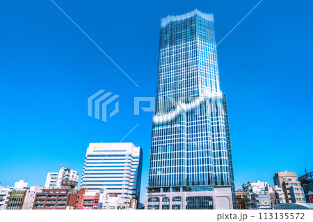 日本の東京都市景観 新宿の新たなシンボル「東急歌舞伎町タワー」などを望む。希望の光…希望の時代へ 113135572