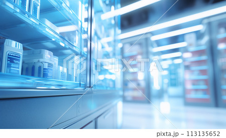 The blurred abstract background of the pharmacy. 113135652