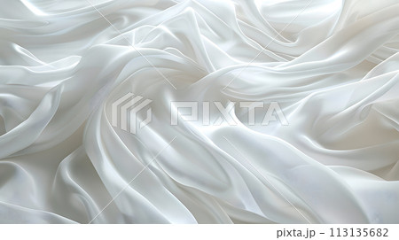 Closeup of grey silk fabric with liquid smoke pattern 113135682