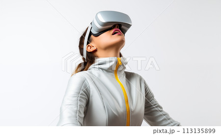 Woman in VR glasses. 113135899