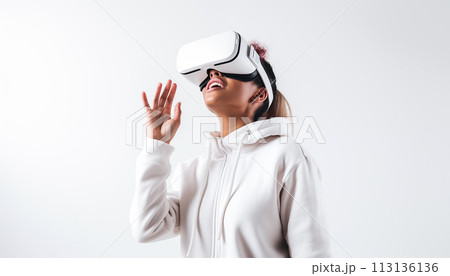 Woman in VR glasses. 113136136