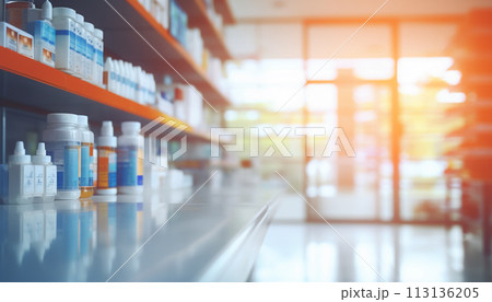The blurred abstract background of the pharmacy. 113136205