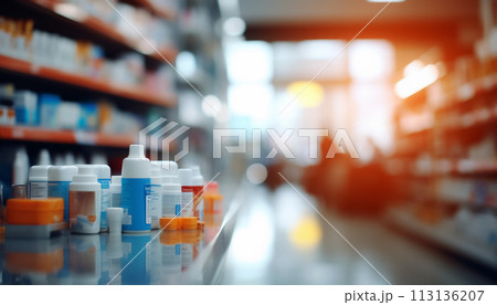 The blurred abstract background of the pharmacy. 113136207