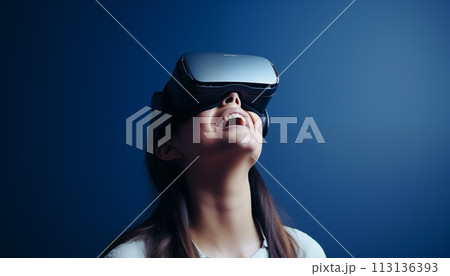 Woman in VR glasses. Woman in VR glasses. 113136393