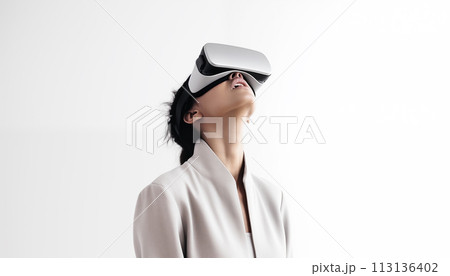 Woman in VR glasses. 113136402