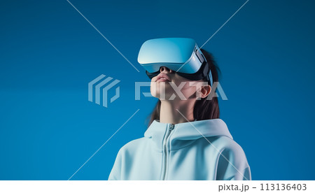 Woman in VR glasses. 113136403