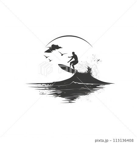 A surfer carves through the liquid canvas on a wave with their surfboard 113136408