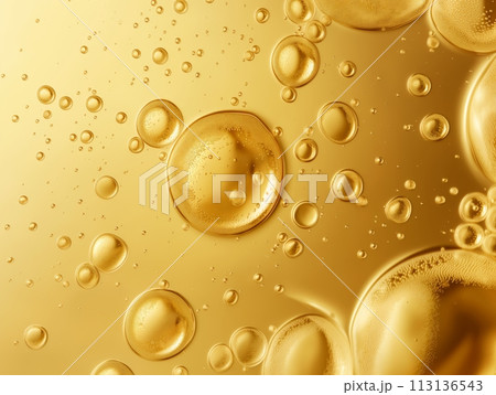 Captivating golden serum bubbles floating against a shimmering background, symbolizing potency and purity Captivating golden serum bubbles floating against a shimmering background, symbolizing potency and purity 113136543