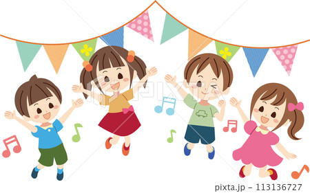子供たち,ジャンプ,フラッグ 113136727