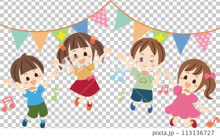 子供たち,ジャンプ,フラッグ 113136727