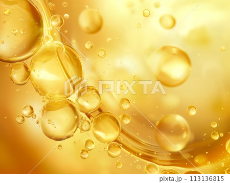 Captivating golden serum bubbles floating against a shimmering background, symbolizing potency and purity Captivating golden serum bubbles floating against a shimmering background, symbolizing potency and purity 113136815