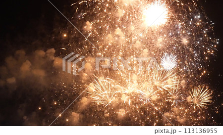 Golden Firework celebrate anniversary independence day night time celebrate national holiday. Countdown to new year 2023 party time event. Happy new year 2023, 4th of july holiday festival concept Golden Firework celebrate anniversary independence day night time celebrate national holiday. Countdown to new year 2023 party time event. Happy new year 2023, 4th of july holiday festival concept 113136955