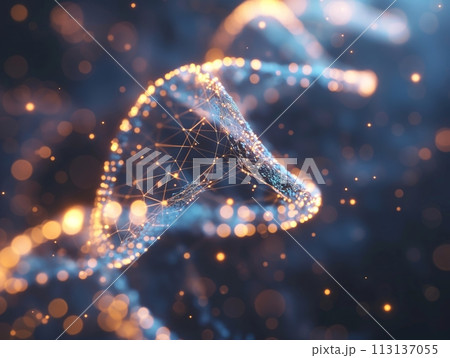 Glowing digital representation of a DNA molecule, symbolizing bioinformatics and genetic research 113137055