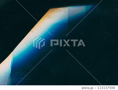 Shattered screen. Broken glass. Dust scratch overlay. Blue orange white color flare matrix glitch cracked distressed texture on dark black illustration abstract background. 113137500