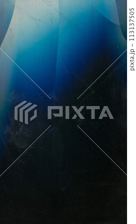 Cracked glass. Broken overlay. Damaged display. Blue glow defect dust scratch shattered worn texture on dark black illustration abstract background. 113137505