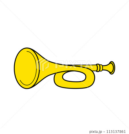 シンプルで可愛いラッパのイラスト　白背景　ベクター　主線あり　クリップアート 113137861